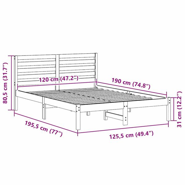vidaXL Σκελετός Κρεβατιού Καφέ 120 x 190 cm Μασίφ ξύλο πεύκου