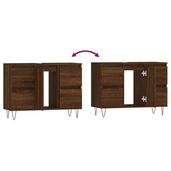 vidaXL Ντουλάπι Μπάνιου Καφέ Δρυς 80 x 33 x 60 εκ. Επεξεργασμένο Ξύλο