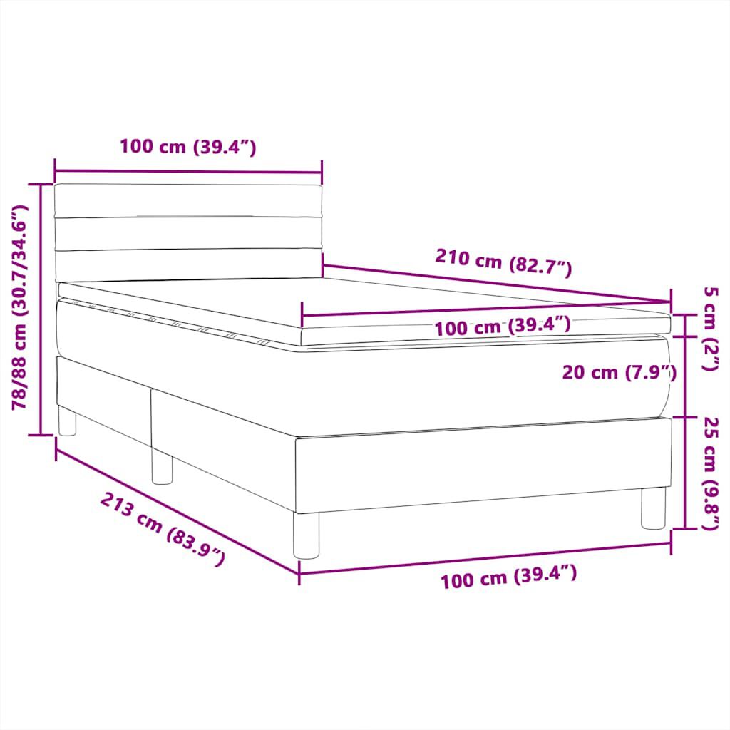 vidaXL Κρεβάτι Boxspring με Στρώμα Σκούρο Πράσινο 100x210εκ. Βελούδινο