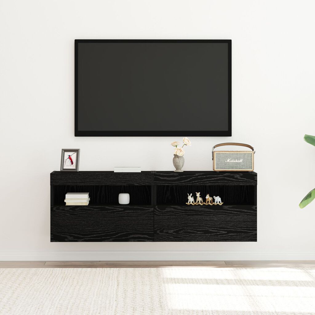 vidaXL Κονσόλες Τηλεόρασης με Φώτα LED 2 τεμ Μαύρη Δρυς 60x30x40 εκ