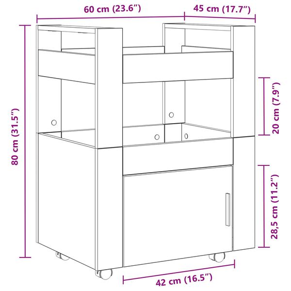 vidaXL Κουζίνα Τροχαλία Μαύρη Βελανιδιά 60x45x80 εκ Επεξεργασμένο Ξύλο