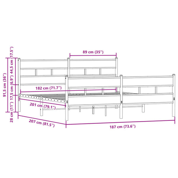 vidaXL Σκελετός Κρεβ. Χωρίς Στρώμα Καφέ Δρυς 180x200 εκ. Μεταλλικό