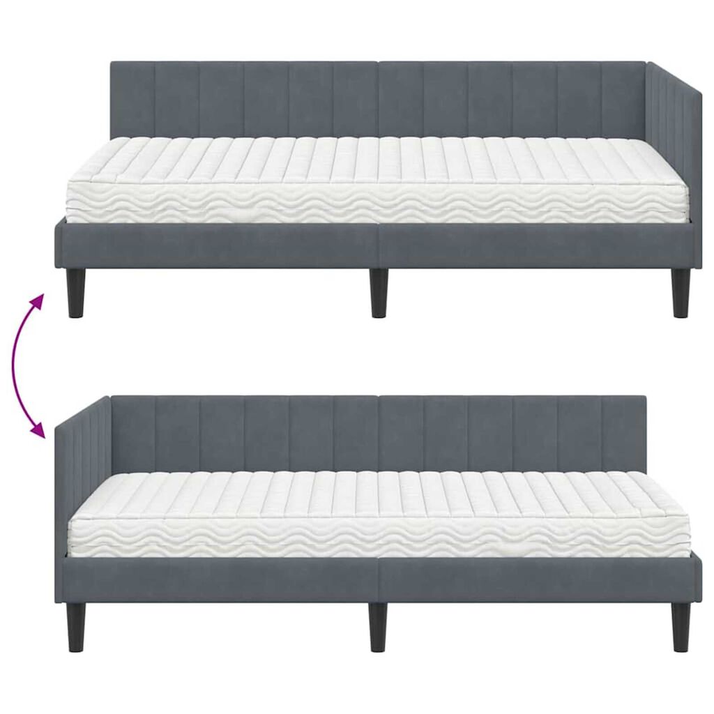 vidaXL Κρεβάτι Γωνίας με στρώμα Σκούρο γκρι 100 x 200 cm Βελούδο