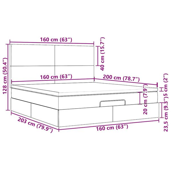 vidaXL Οθωμανικό κρεβάτι με στρώματα & LEDs Σκούρο μπλε Βελούδο