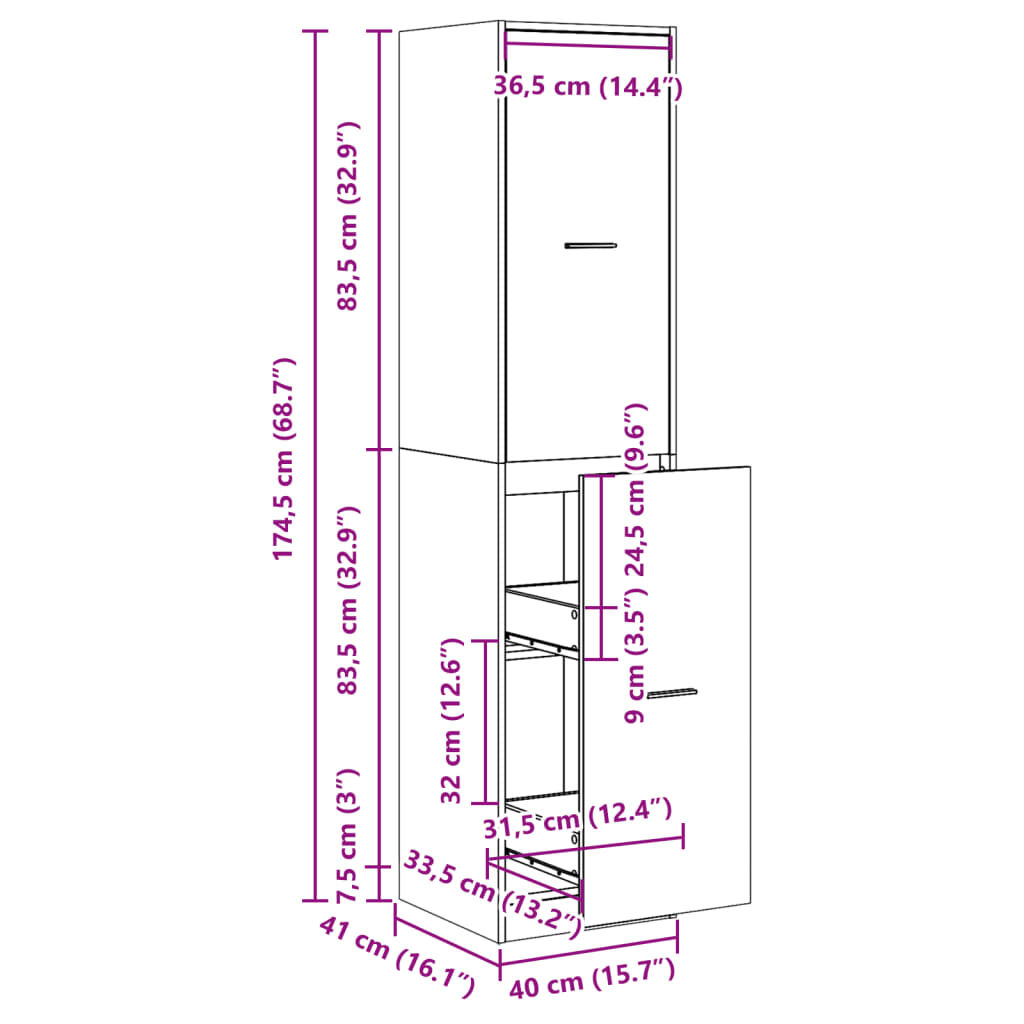 vidaXL Συρταριέρα Γενικής Χρήσης Λευκή 40x41x174,5 εκ. Επεξ. Ξύλο