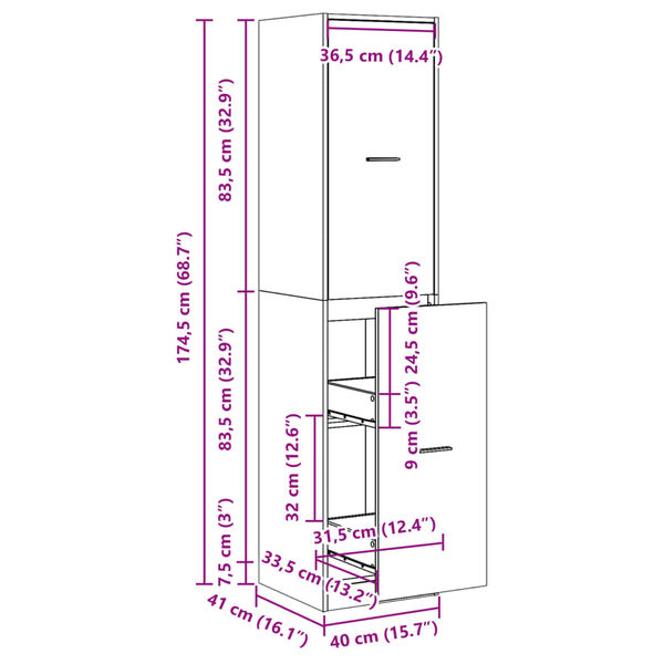 vidaXL Συρταριέρα Γενικής Χρήσης Λευκή 40x41x174,5 εκ. Επεξ. Ξύλο