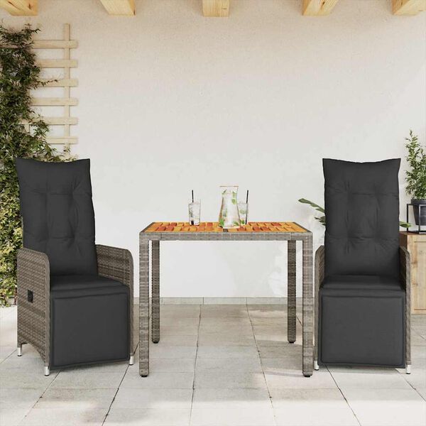 vidaXL Σετ Επίπλων Bistro Κήπου 7 τεμ. Γκρι Συνθετ. Ρατάν με Μαξιλάρια