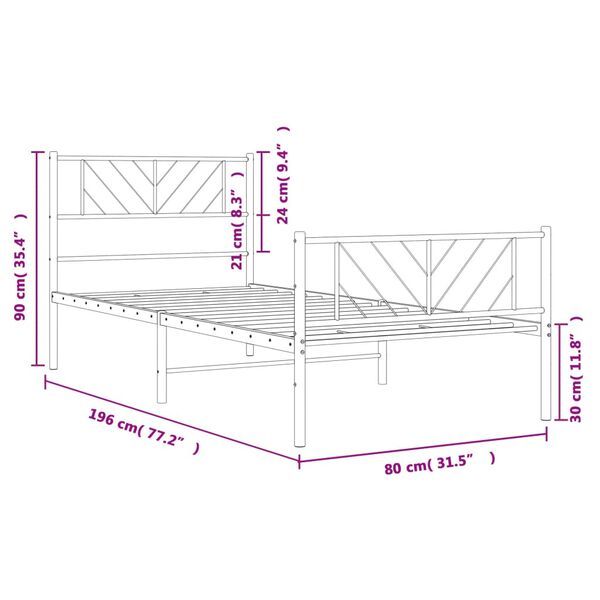 vidaXL Πλαίσιο Κρεβατιού με Κεφαλάρι&Ποδαρικό Μαύρο 75x190 εκ. Μέταλλο