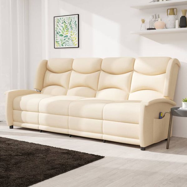 vidaXL Πολυθρόνα Μασάζ Τετραθέσια Ανακλινόμενη Κρεμ Υφασμάτινη