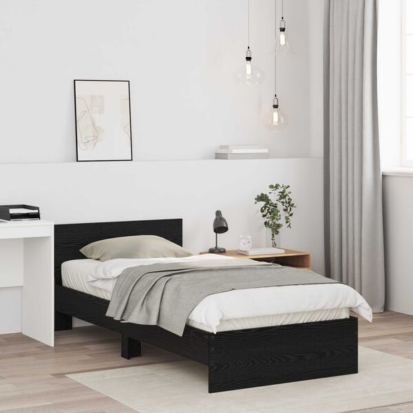 vidaXL Κρεβάτι με Υποκείμενο Μαύρη Δρυς 90x200 cm Επεξεργασμένο Ξύλο