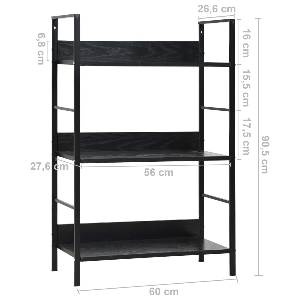 vidaXL Ραφιέρα 3 Επιπέδων Μαύρη 60x27,6x90,5 εκ. Επεξεργασμένο Ξύλο