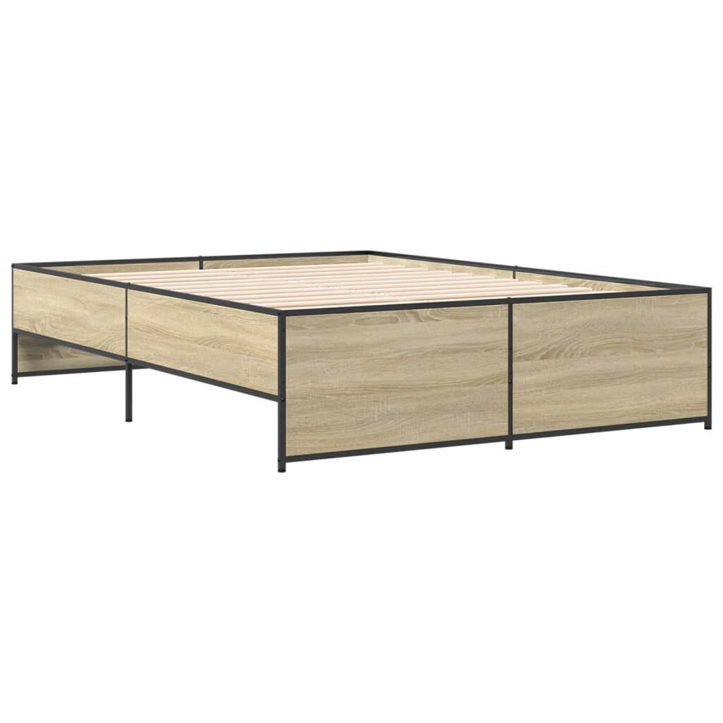 vidaXL Πλαίσιο Κρεβατιού Sonoma Δρυς 135x190 εκ. Επεξ. Ξύλο & Μέταλλο