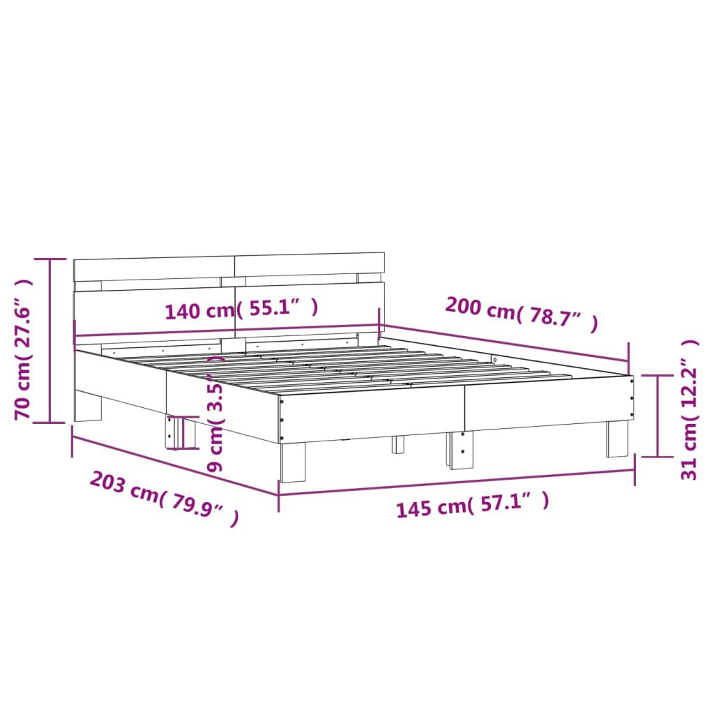 vidaXL Πλαίσιο Κρεβατιού με Κεφαλάρι Sonoma Δρυς 140x200εκ. Επεξ. Ξύλο