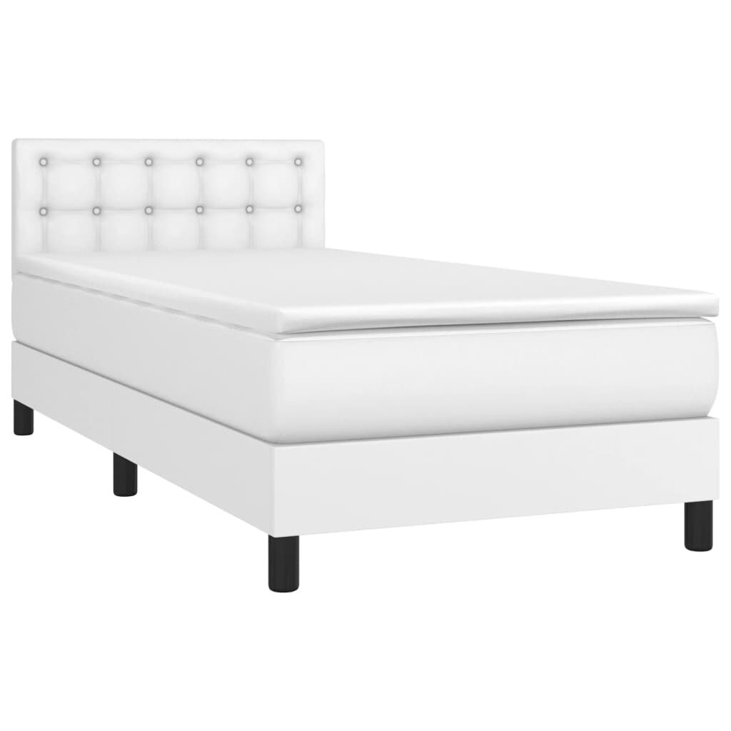 vidaXL Κρεβάτι Boxspring με Στρώμα & LED Λευκό 90x200 εκ. Συνθ. Δέρμα