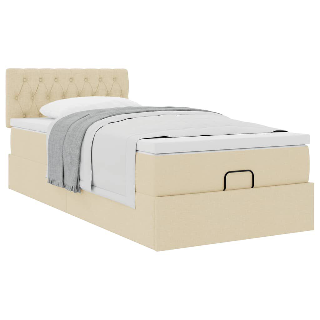 vidaXL Οθωμανικό κρεβάτι με στρώμα Cream 100x200cm ύφασμα