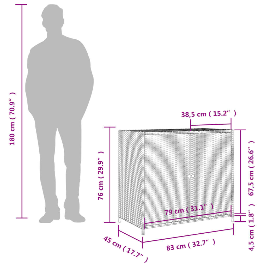 vidaXL Ντουλάπι Αποθήκευσης Κήπου Καφέ 83x45x76 εκ. Συνθετικό Ρατάν