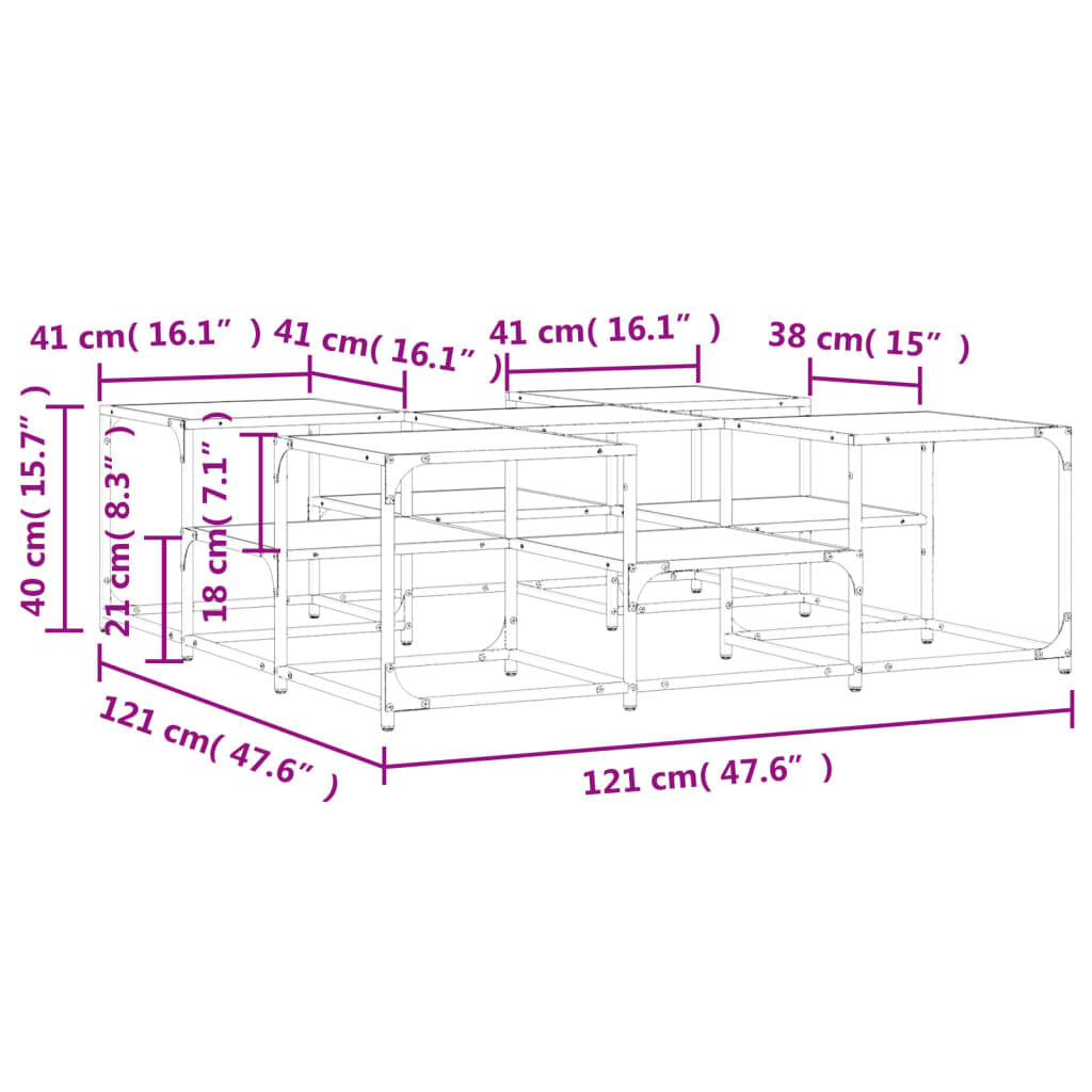 vidaXL Τραπεζάκι Σαλονιού Καπνιστή Δρυς 121x121x40εκ. Επεξεργασμ. Ξύλο