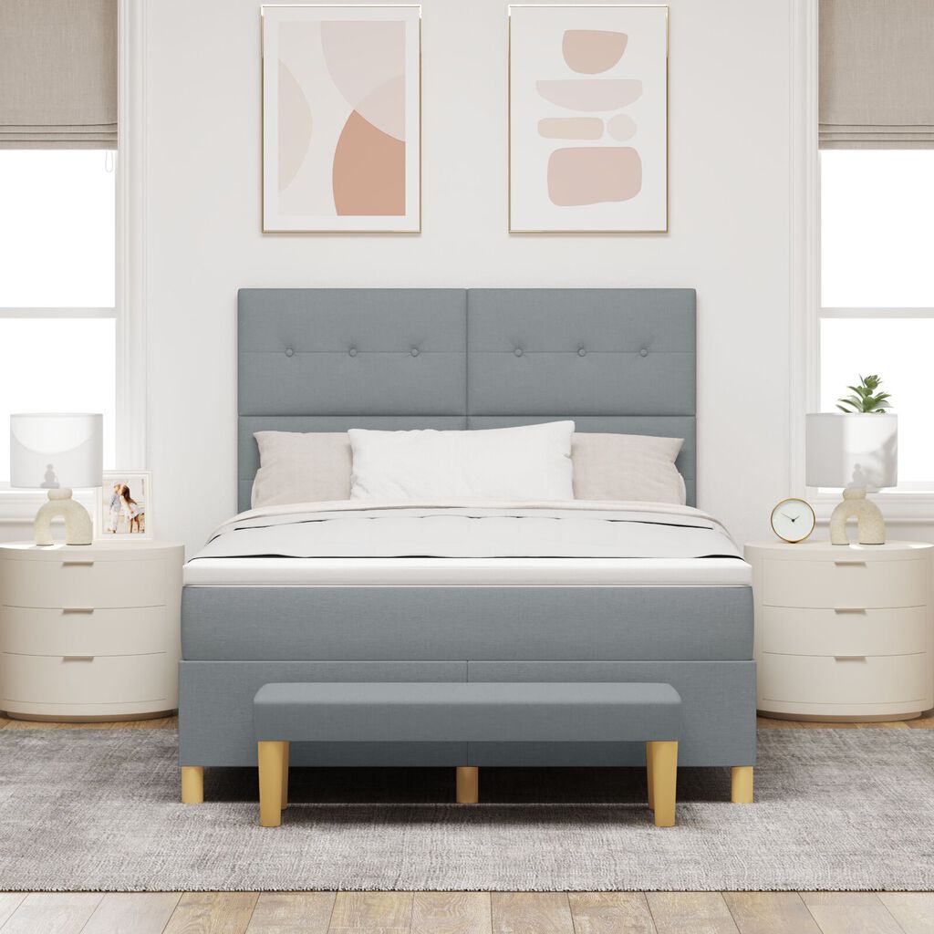Κρεβάτι Box Spring με στρώμα και πάγκο vidaXL Ανοιχτό Γκρι 140x190 εκ Υφάσμα