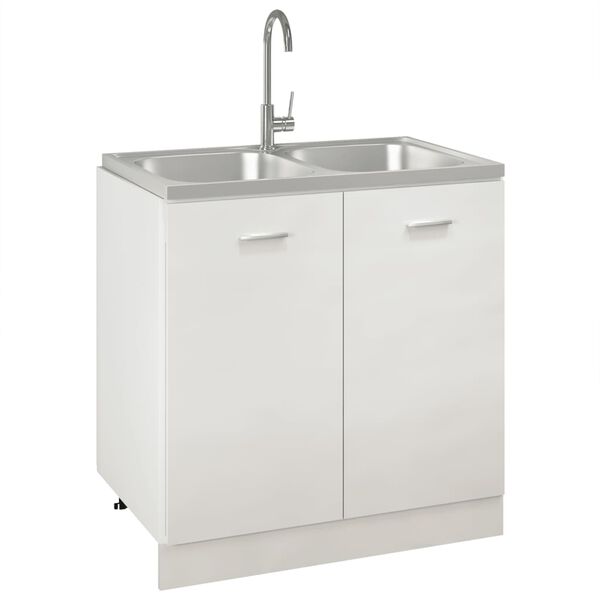 vidaXL Νεροχύτης Διπλή Γούρνα Ασημί 800x500x155 χιλ. Ανοξείδωτο Ατσάλι