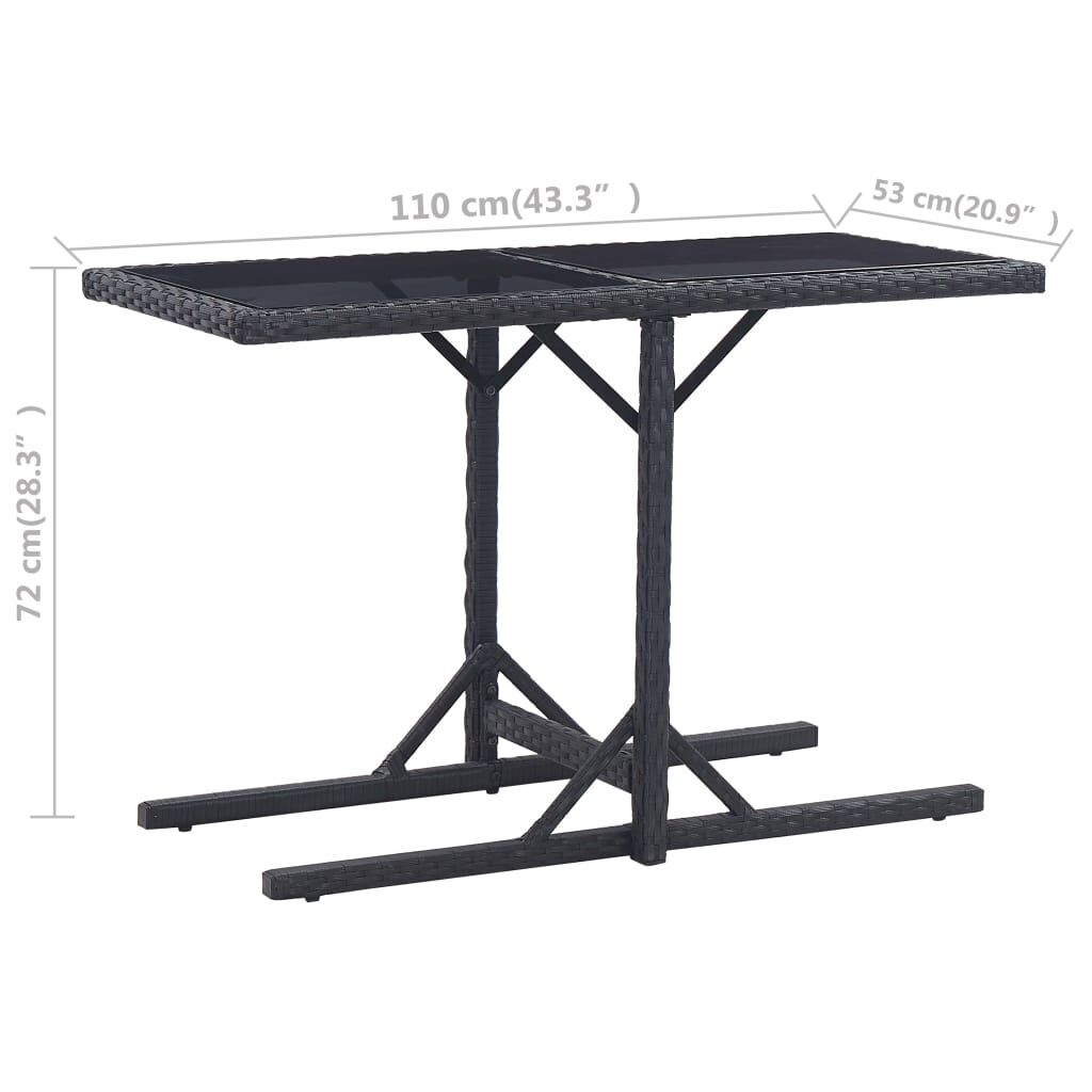 vidaXL Τραπέζι Κήπου Μαύρο 110x53x72 εκ. Γυάλινο και Συνθετικό ρατάν