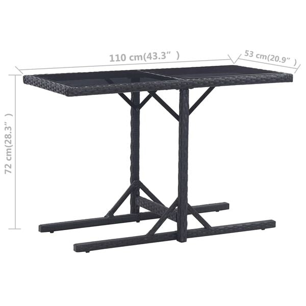 vidaXL Τραπέζι Κήπου Μαύρο 110x53x72 εκ. Γυάλινο και Συνθετικό ρατάν