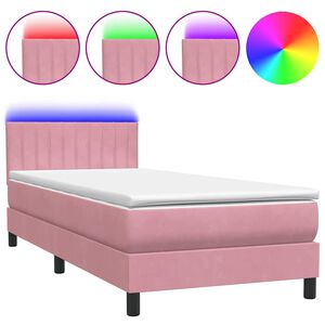 vidaXL &Kappa;&rho;&epsilon;&beta;ά&tau;&iota; Boxspring &mu;&epsilon; &Sigma;&tau;&rho;ώ&mu;&alpha; & LED &Rho;&omicron;&zeta; 90x220 &epsilon;&kappa;. &Beta;&epsilon;&lambda;&omicron;ύ&delta;&iota;&nu;&omicron;
