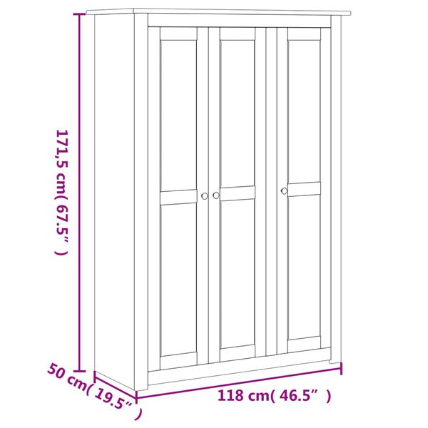 vidaXL Ντουλάπα Τρίφυλλη Λευκή 118x50x171,5εκ Ξύλο Πεύκου Σειρά Panama