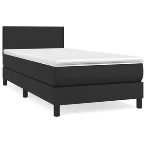vidaXL Κρεβάτι Boxspring με Στρώμα Μαύρο 90x190εκ. από Συνθετικό Δέρμα