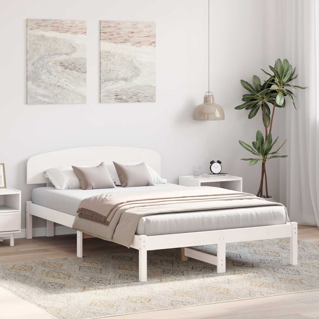 vidaXL Κρεβάτι με Κεφαλαρι Λευκό 135x190 εκ Μασίφ Ξύλο Πεύκου