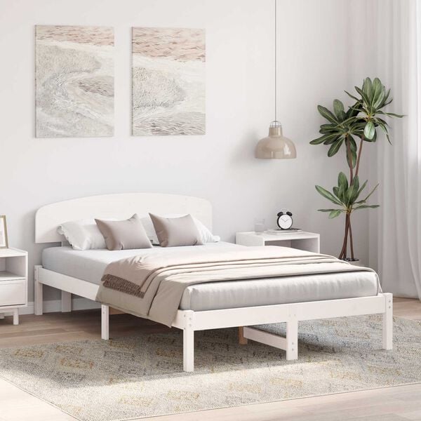 vidaXL Κρεβάτι με Κεφαλαρι Λευκό 135x190 εκ Μασίφ Ξύλο Πεύκου