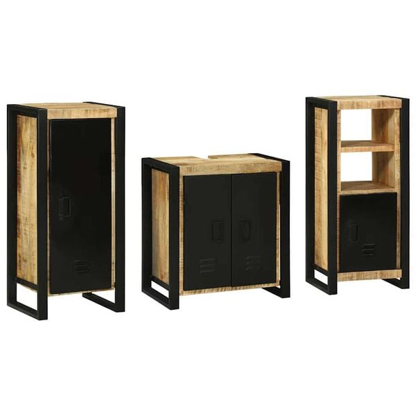 vidaXL Σετ Επίπλων Μπάνιου με ράφι 3 pcs Καφέ Στερεό ξύλο μάνγκο