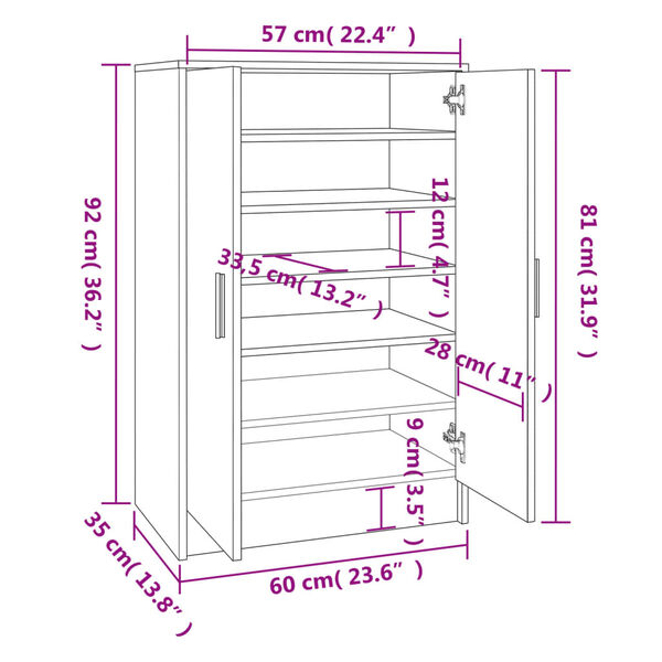 vidaXL Παπουτσοθήκη Μαύρη 60 x 35 x 92 εκ. από Επεξ. Ξύλο