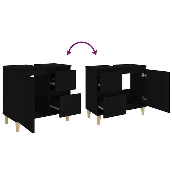 vidaXL Ντουλάπι Μπάνιου Μαύρο 65x33x60 εκ. Επεξεργασμένο Ξύλο