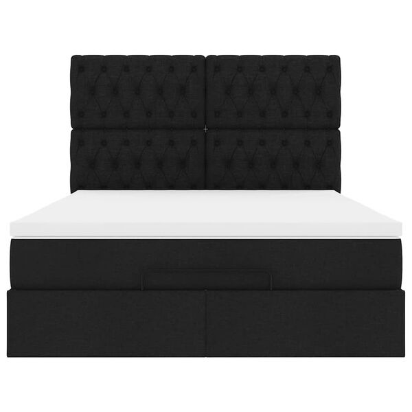 vidaXL Οθωμανικό κρεβάτι με στρώμα & LEDs Μαύρο 140x190 cm Ύφασμα