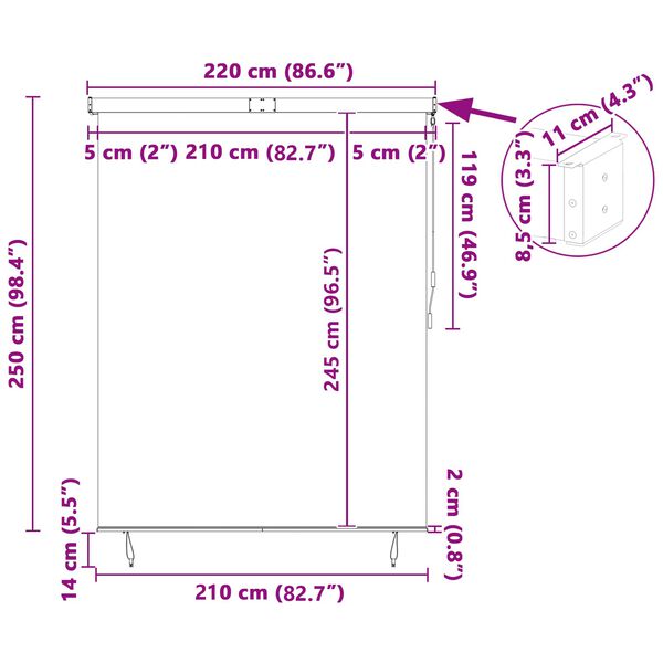 vidaXL Ρόλερ Ριγέ Μπλε και άσπρο 200 x 250 εκ. Ύφασμα και Αλουμίνιο