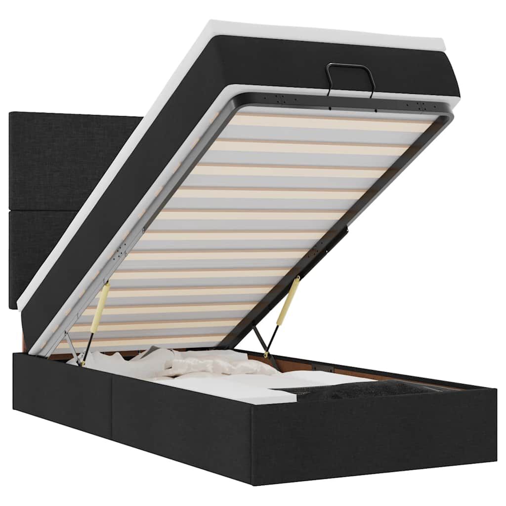 vidaXL Οθωμανικό κρεβάτι με στρώμα & LEDs Μαύρο 80x200cm ύφασμα