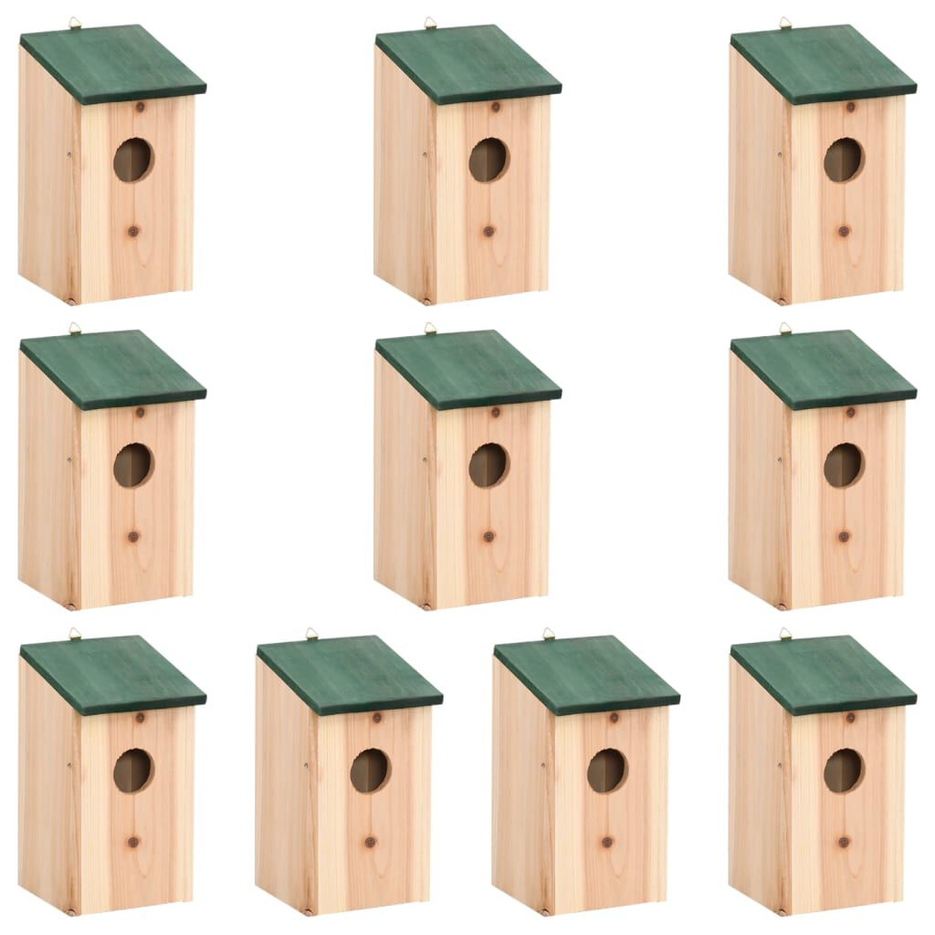 vidaXL Φωλιές Πουλιών 10 τεμ. 12 x 12 x 22 εκ. από Μασίφ Ξύλο Ελάτης