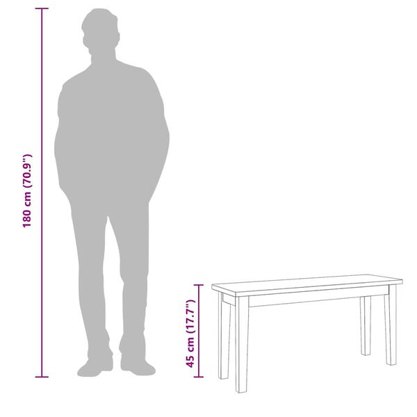Πάγκος vidaXL 90 cm από μασίφ ξύλο καουτσούκ