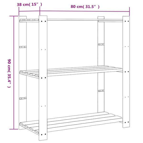 vidaXL Ραφιέρα με 3 Ράφια Μαύρο 80 x 38 x 90 εκ. Μασίφ Ξύλο Πεύκου