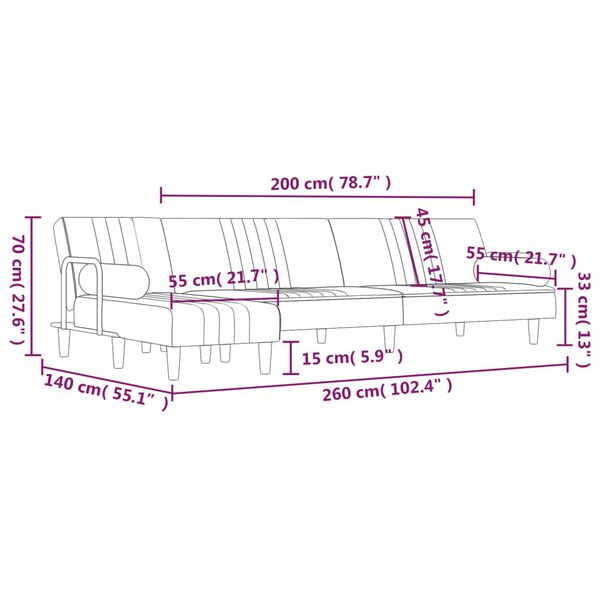 vidaXL Καναπές Κρεβάτι Γωνιακός Σκ. Γκρι 260 x 140 x 70 εκ. Βελούδινος