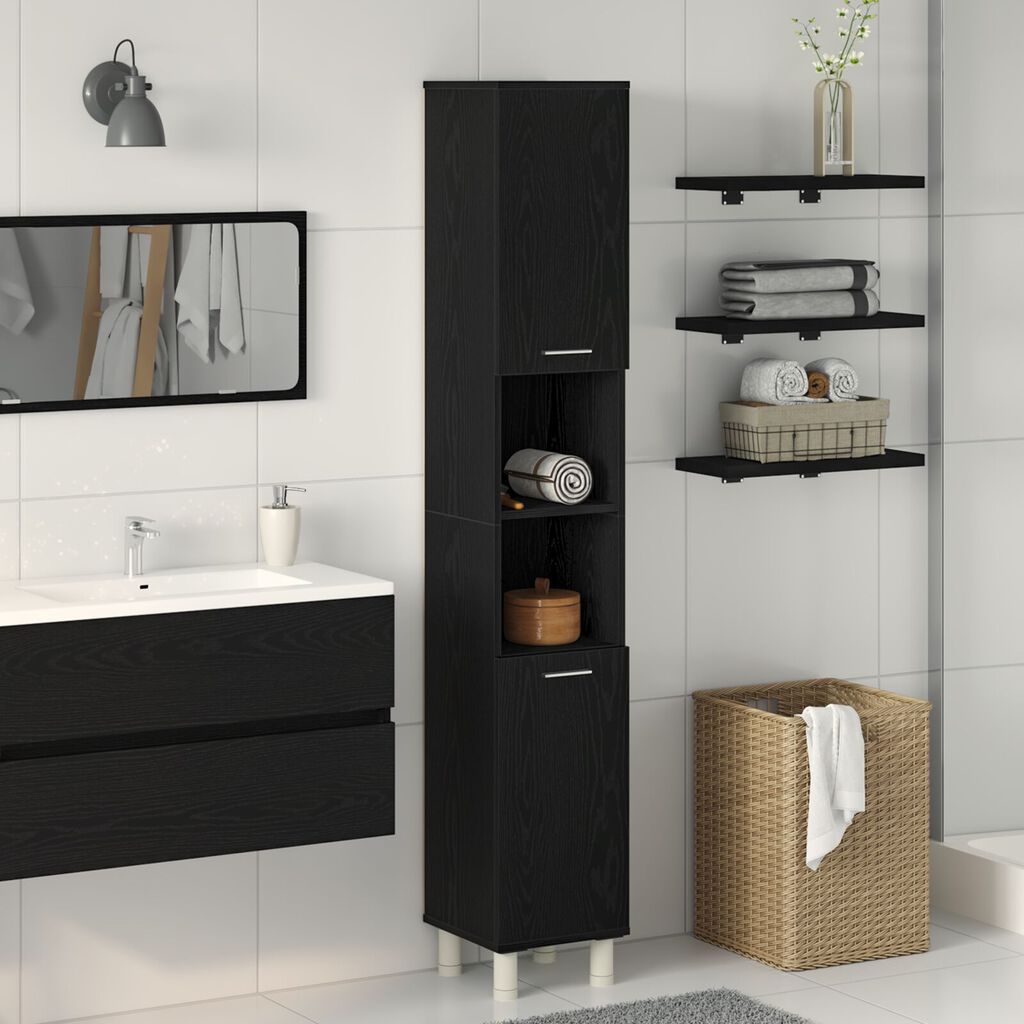 vidaXL Ντουλάπα Μπάνιου Μαύρης Δρυός 30x30x179 εκ. Φτιαγμένη από Ξύλο