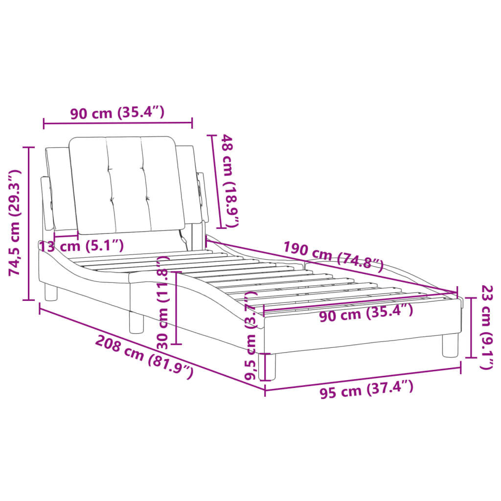 vidaXL Πλαίσιο Κρεβατιού με LED Λευκό 90x190 εκ. Συνθετικό Δέρμα