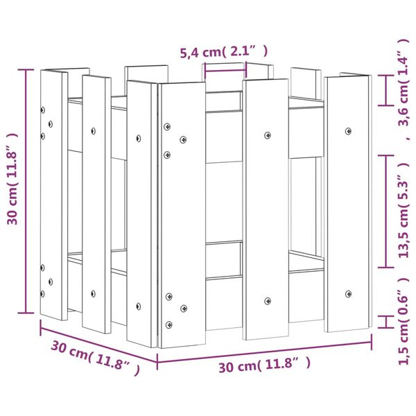 vidaXL Ζαρντινιέρα με Σχέδιο Φράχτη 30x30x30 εκ. Εμποτισμ. Ξύλο Πεύκου