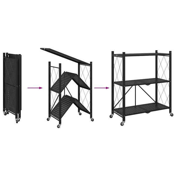 vidaXL Ράφι αποθήκευσης σε ρόδες Μαύρο 71x34x88 cm Ατσάλι