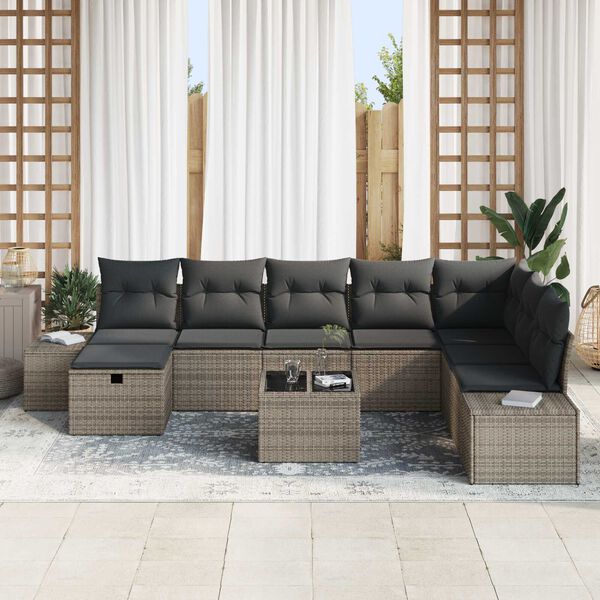 vidaXL Σετ Καναπέ Κήπου 9 pcs Γκρι 55 x 62 x 69 εκ Πολυ ράταν