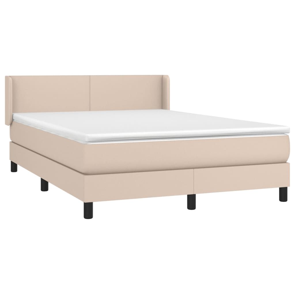 vidaXL Κρεβάτι Boxspring με Στρώμα Καπουτσίνο 140x190εκ.από Συνθ.Δέρμα