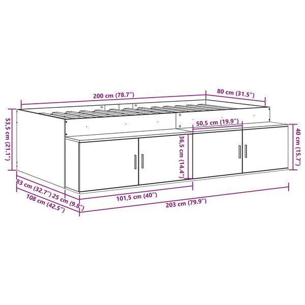 vidaXL Κρεβάτι με αποθηκευτικό χώρο Γκρι sonoma 80 x 200 cm