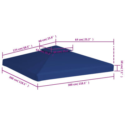 vidaXL Κάλυμμα Ανταλλακτικό για Κιόσκι 310 γρ./μ² Σκούρο Μπλε 3 x 3 μ.