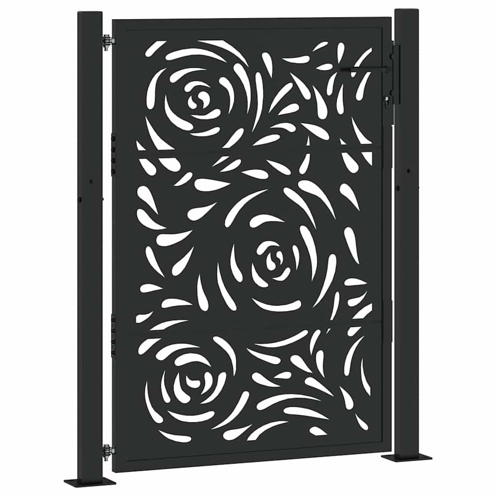 vidaXL Πύλη κήπου Μαύρη 105x130 cm Ατσάλινη φλόγα σχεδιασμού