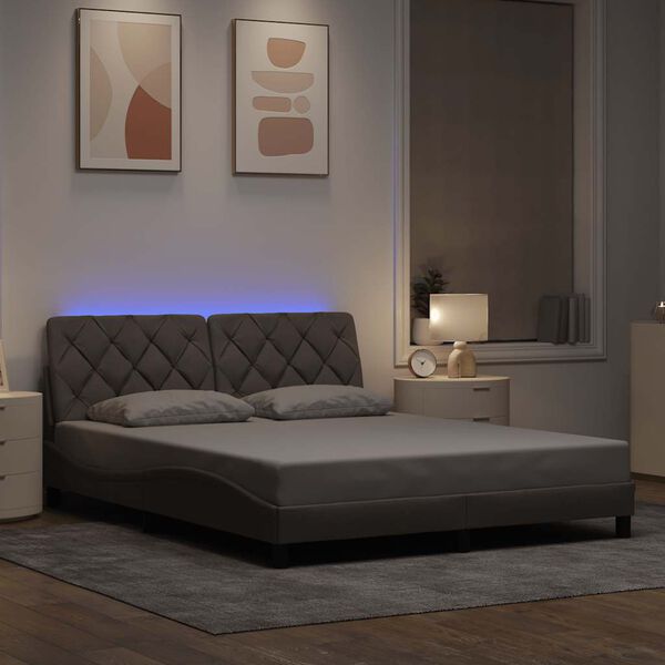 vidaXL &Pi;&lambda;&alpha;ί&sigma;&iota;&omicron; &kappa;&rho;&epsilon;&beta;&alpha;&tau;&iota;&omicron;ύ &mu;&epsilon; LED &chi;&omega;&rho;ί&sigmaf; &sigma;&tau;&rho;ώ&mu;&alpha; Taupe 160x200 cm Ύ&phi;&alpha;&sigma;&mu;&alpha;